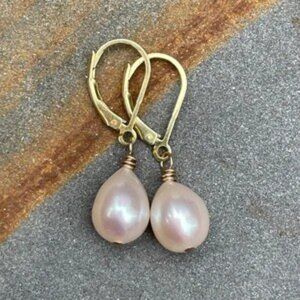 New Womens Pearl Drop Earrings and Gold Plated Earrings 10x14mm